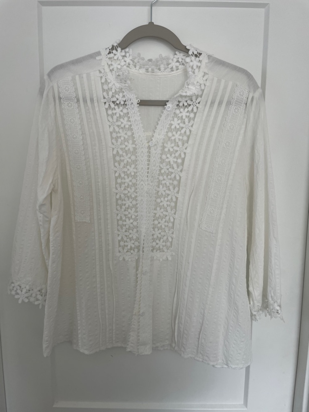Women's White Crochet Trim Boho Blouse